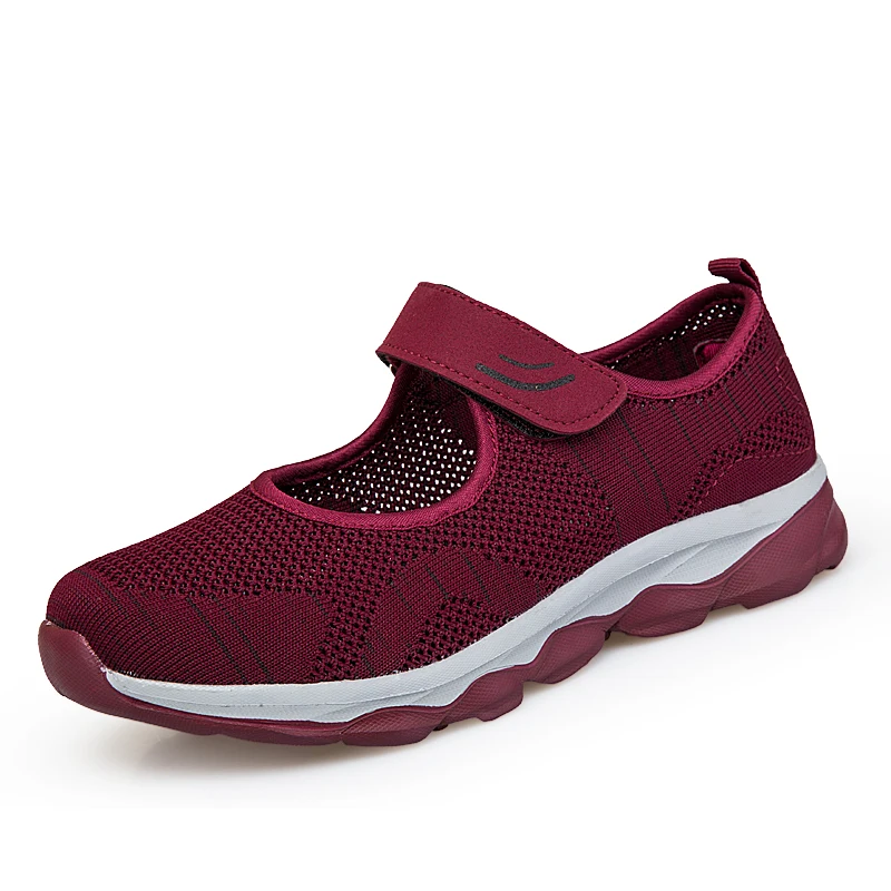 Кроссовки с новым дизайном, высокое качество повседневная женская обувь удобная обувь на нескользящей подошве светильник дышащая Летающий сплетенные матери обувь Низкие туфли - Цвет: Красный