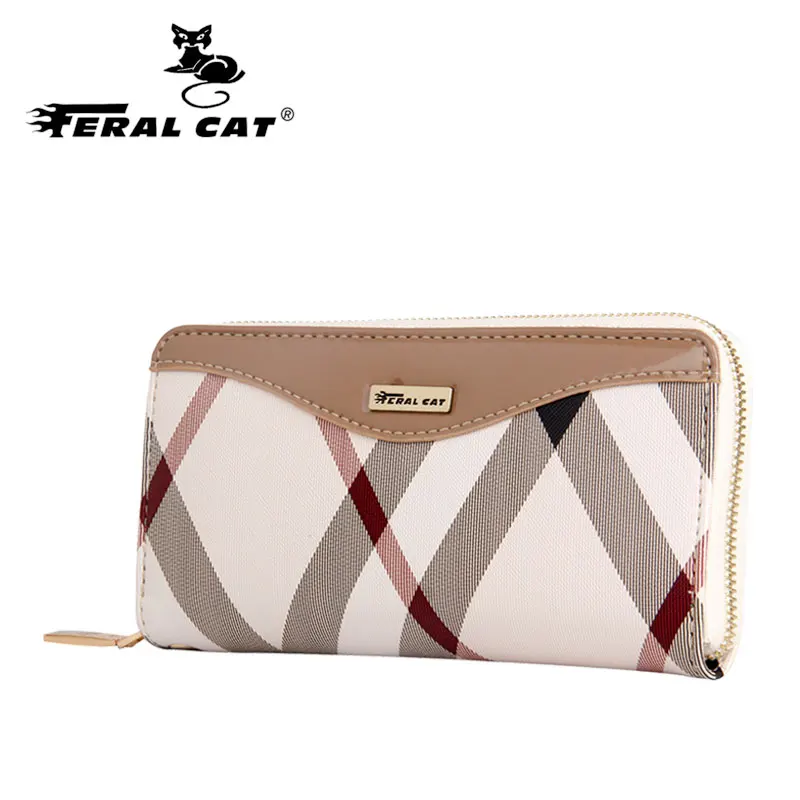 

Plaid Stripe Fashion Lady Women Designer Logo Brand Wallet High-end Zipper Middle Hard Card Holder Coins Purse Wallet Sac A Main