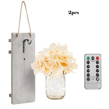 

Creative Wood Board Led Mason Cans Lantern Glass Mason Cans Retro Wall Lamp Remote Control Courtyard Lamp
