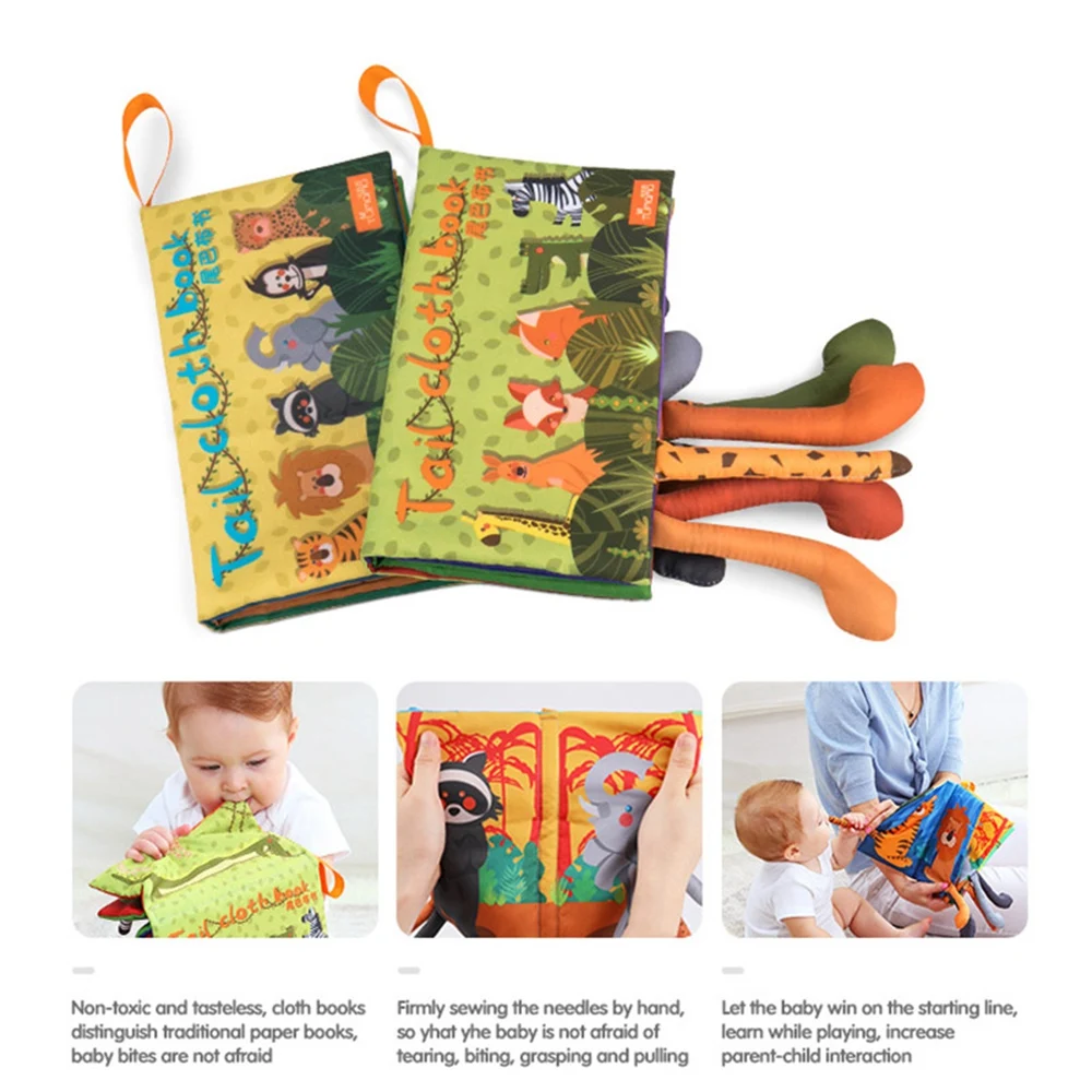 

2Pcs Baby Cloth Book 3D Waterproof Animal Tail Cloth Books Infant Newborn Soft Fabric Cloth Book Learning Educational For Kids