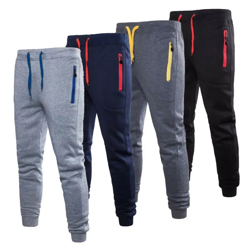 Men Trousers Sports Running Pants Zipper Pockets Elasticity Long Tracksuit Fitness Workout Joggers Training Gym Sweatpants