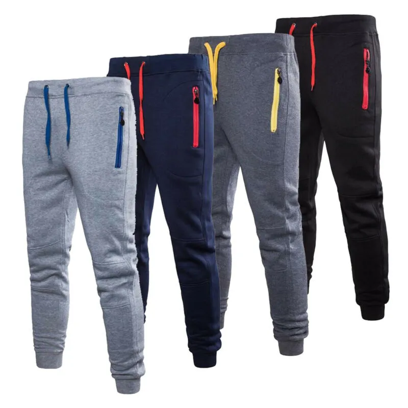 Mens-Sports-Running-Pants-With-Zipper-Pockets-Elasticity-Long-Trousers ...