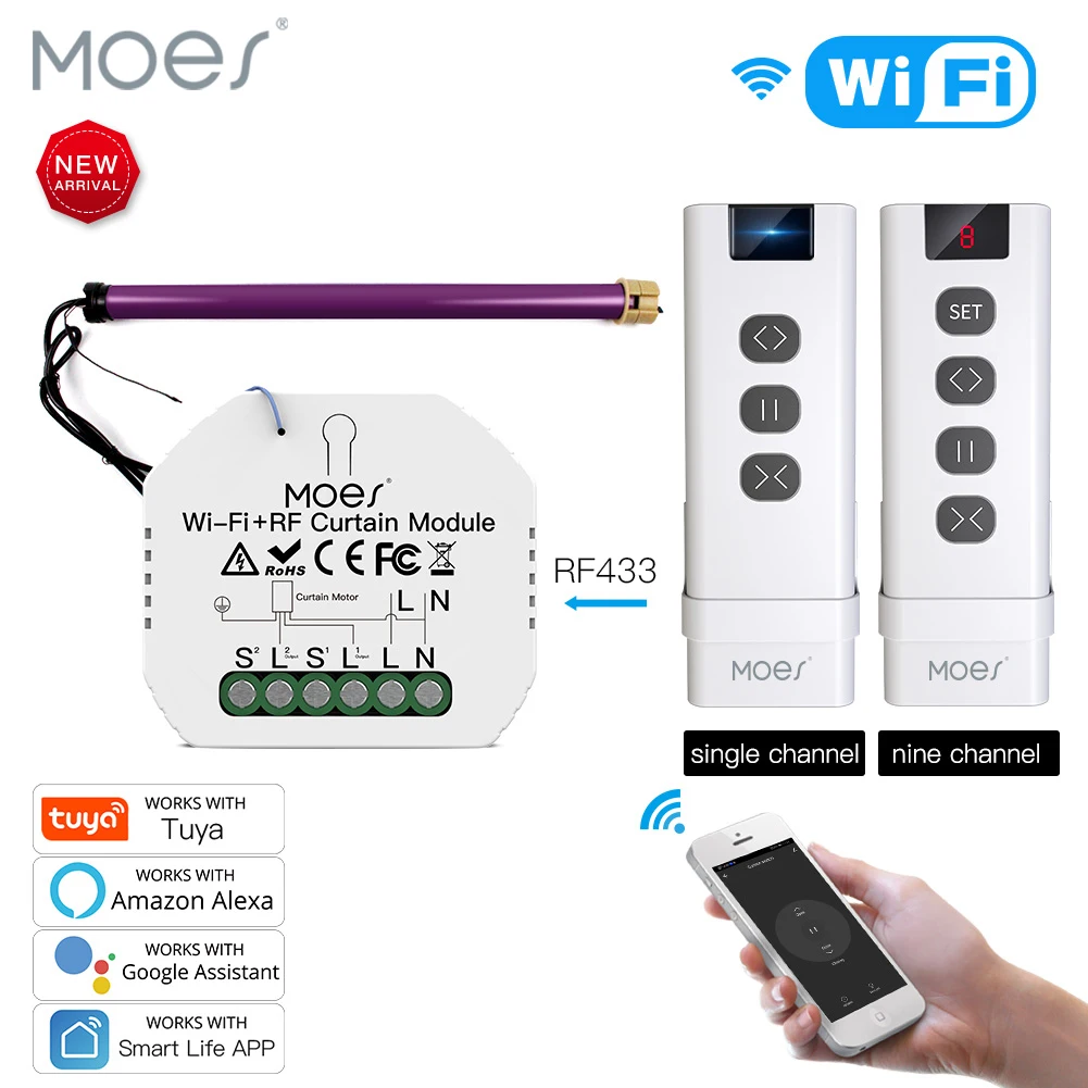 Módulo de relé wifi RF433 de enchufe con control remoto para persianas, Módulo de control de persianas y cortinas motorizadas, para Smart Life, Tuya, Alexa y Google Home