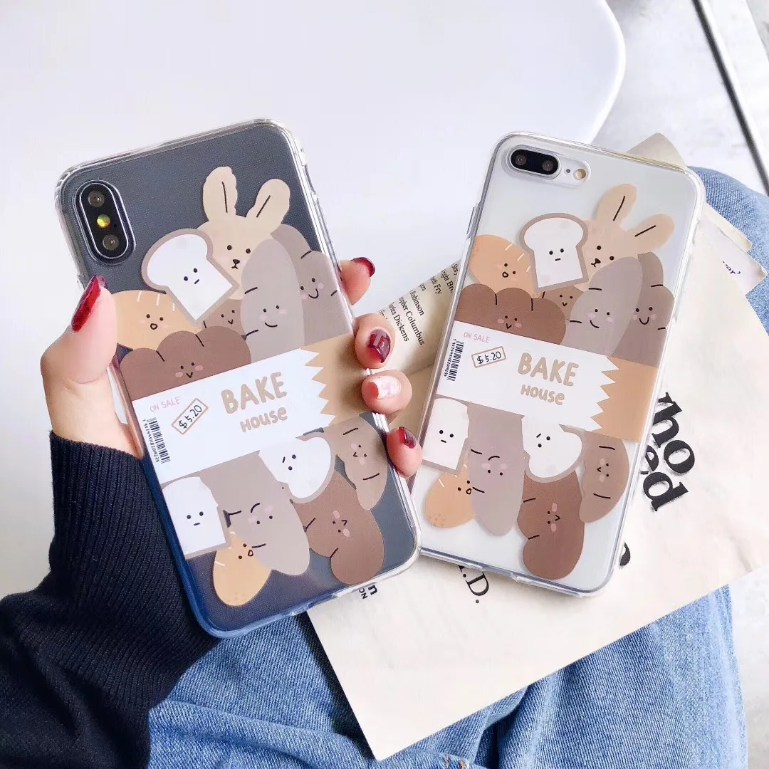 

INS simple cute toast bread bunny phone case for iphone 11 pro MAX Xs MAX XR X 6 6s 7 8 plus funny baking soft TPU back cover
