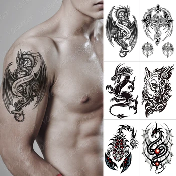 

Waterproof Temporary Tattoo Sticker Dragon Wing Totem Flash Tatto Scorpion Wolf Maori Body Art Arm Water Transfer Fake Tatoo Men