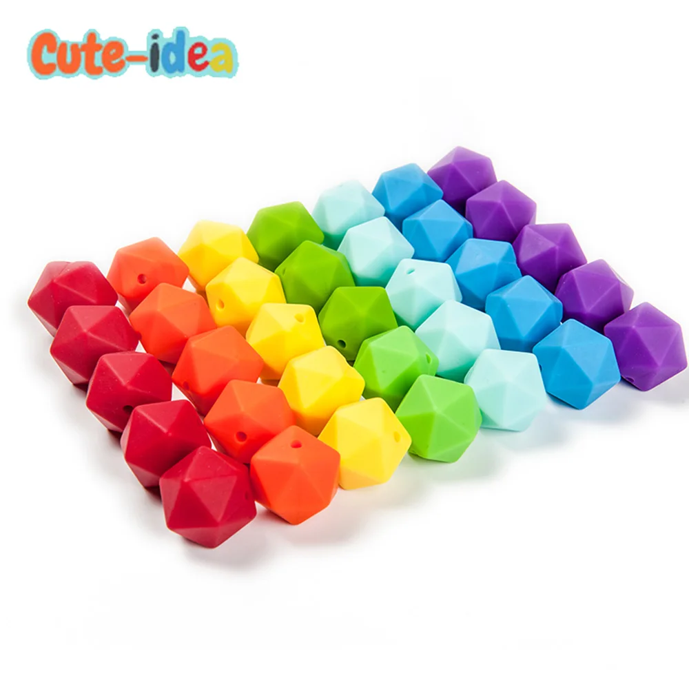 

Cute-idea 1000pcs 14mm Icosahedron Silicone Beads Food Grade Baby Teething Beads DIY baby products Toy Infant Pacifier Chain