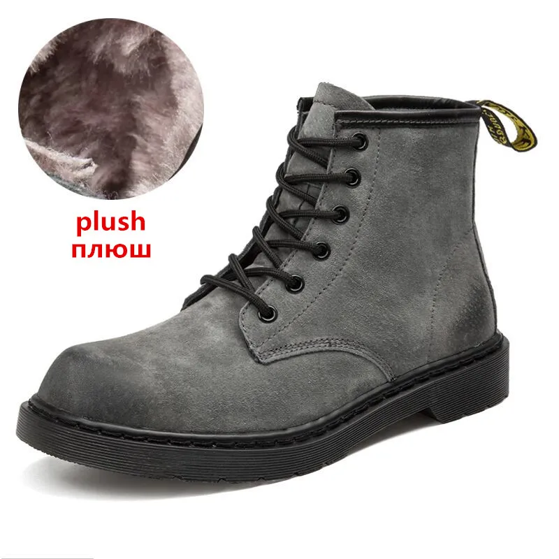UEXIA; брендовые теплые мужские кожаные ботинки; сезон осень-зима; ботильоны; Мужская обувь; zapatillas hombre; обувь; большие размеры 46 - Цвет: Plush gray