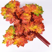 Simulated Maple Leaf Branch Artificial Branch Autumn Red Maple Leaf Tree Simulated Banyan Leaf Green Plant Modeling Golden