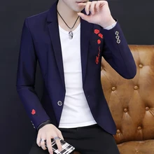 Men Blazer 2019 New Spring And Autumn Male Leisure Suit Flower Handsome Slim Outerwear Single Button Casual Korean Style X07 Men Blazer 2019 New Spring And Autumn Male Leisure Suit Flower Handsome Slim Outerwear Single Button Casual Korean Style X07