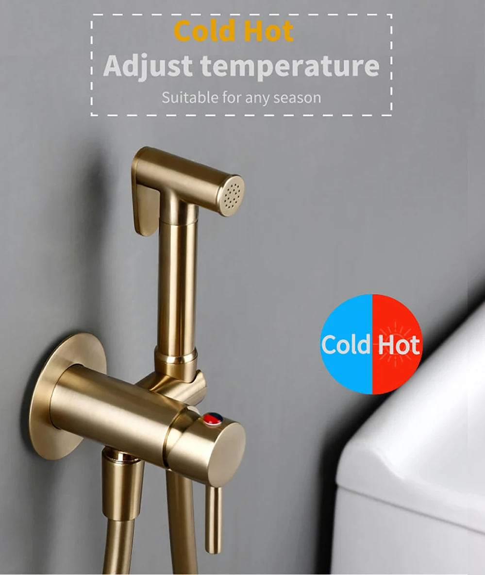 Description Picture 5 of itemBagnolux Brushed Gold Toilet Held Bidet Sprayer Kit with Hose and Holder Wall Mounted Hot and Cold Mixed Type Bathroom Faucet