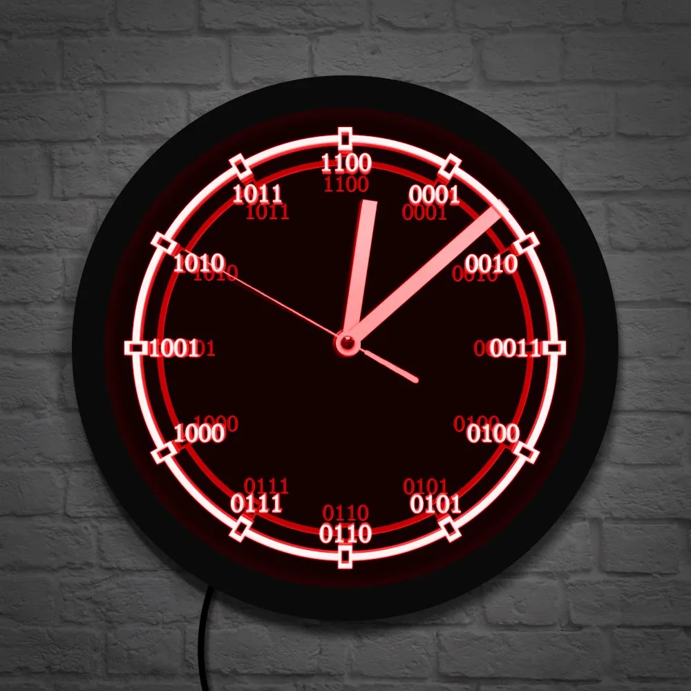 Binary Code Decorative Wall Clock With LED Backlight Math Numbers