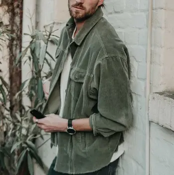 

Vintage Men Punk Corduroy Casual Lightweight Jacket Button Down Pocket Shirt Sports Cardigan Top Outwear Jumper