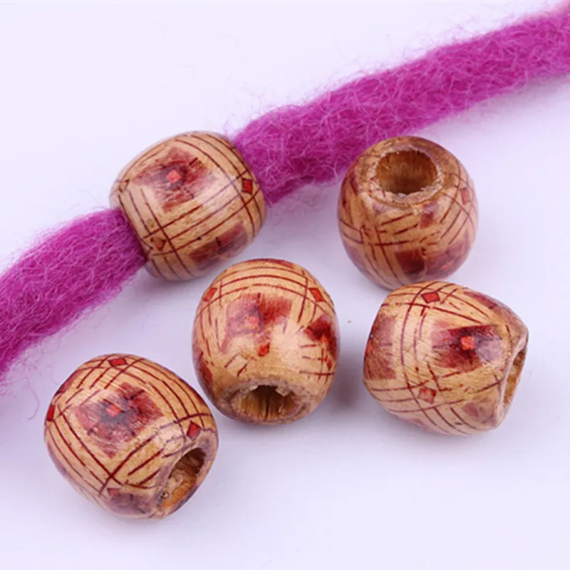 30pcs/bag 17mm Wood Hair Beads 7mm big Hole Beads for Jumbo Braid Hair Accessories Applique large hole beads