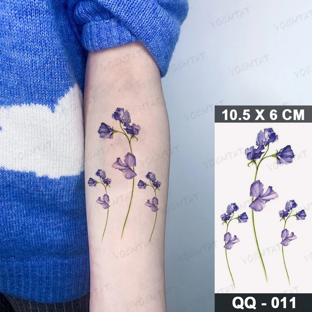 Waterproof Temporary Tattoo Sticker Watercolor Realistic Lavender Daisy Flower Plant Tatoo Woman Child Kid Ankle Fake Tatto Man