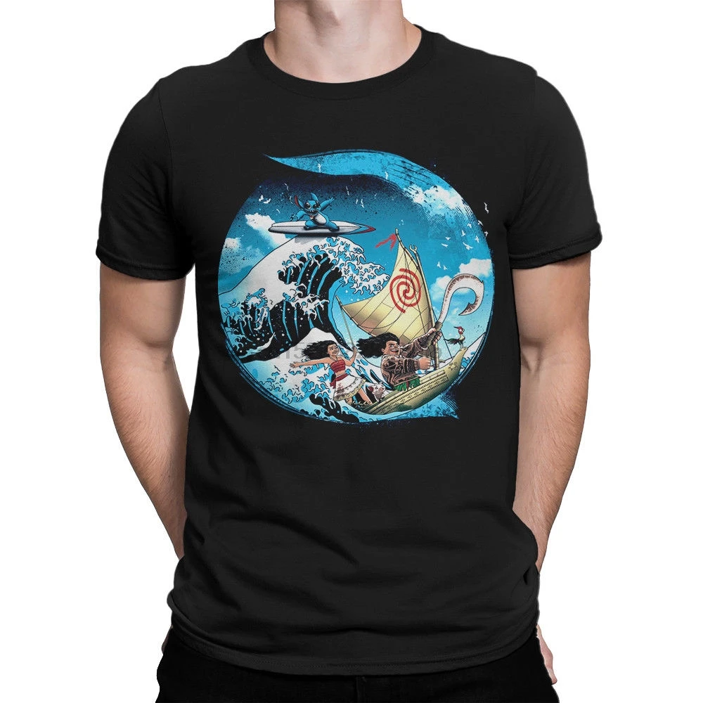 Moana x тематика Лило и Стич комбинированная футболка с героями мультфильмов для