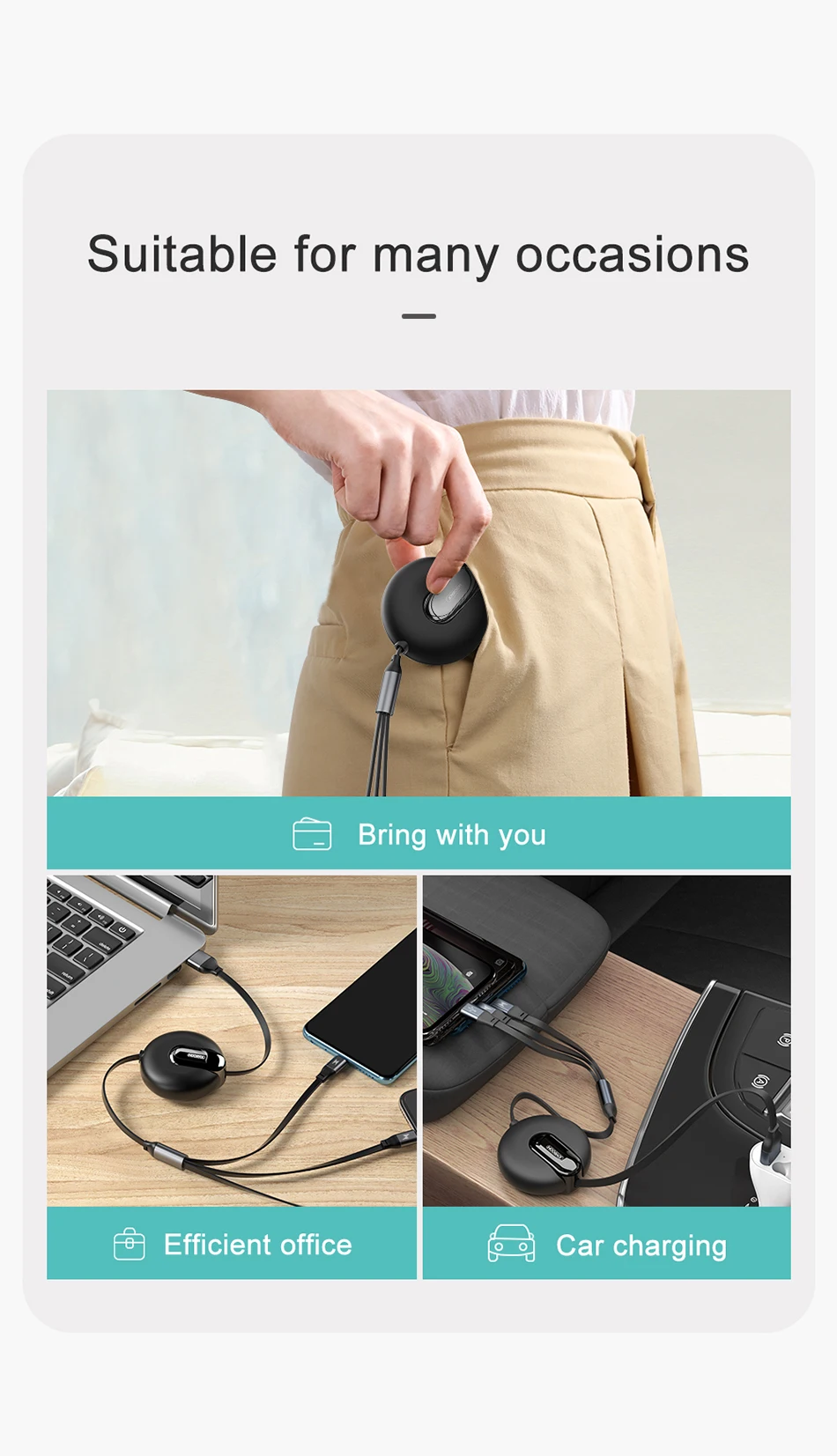 Joyroom 3 в 1 usb type C Micro USB кабель type-c USB C выдвижной портативный зарядный кабель для быстрой зарядки мобильного телефона