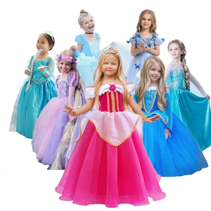 Tangled Princess Fluffy Dress Cosplay Costume For Evening Prom Party Gowns Children Long 4-10T Role-play Girl | Детская одежда и