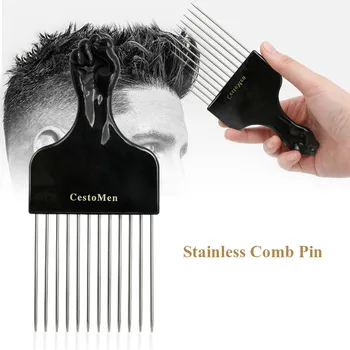 

CestoMen 1 PC Afro Comb Metal Pins African Pick Comb Hairdressing Styling Tool Plastic Fist Handle Hair Pick Comb For Curly Hair