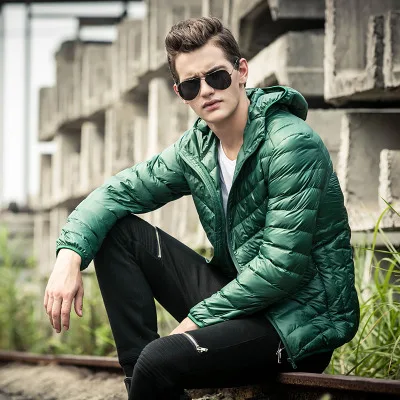 hooded Grass green Осень Зима размера плюс 91% белый утиный пух пальто для мужчин с капюшоном ультра светильник пуховик Мужская ветрозащитная теплая парка S-7XL мужская s ткань - Цвет: hooded Grass green