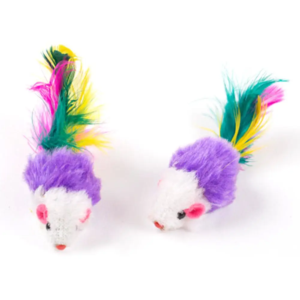 10pcs Mini Feather Plush Toy Pet Cat False Mouse Toy Colorful Feather Tail Toy Children Cartoon Funny Playing Toy Room Decor Toy