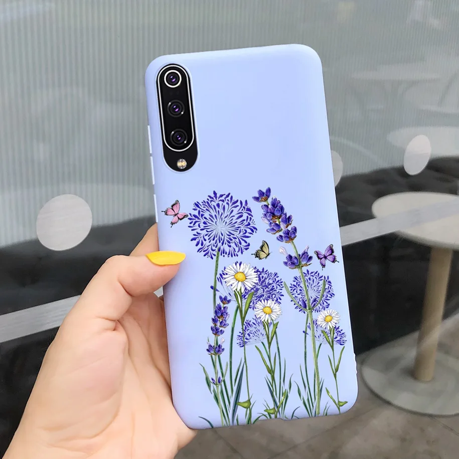 For Xiaomi Mi 9 SE Case New Liquid Silicone Matte Soft Lavender Flowers Protection Cover For Xiaomi Mi 9 Lite Mi9 SE Phone Cases iphone waterproof bag