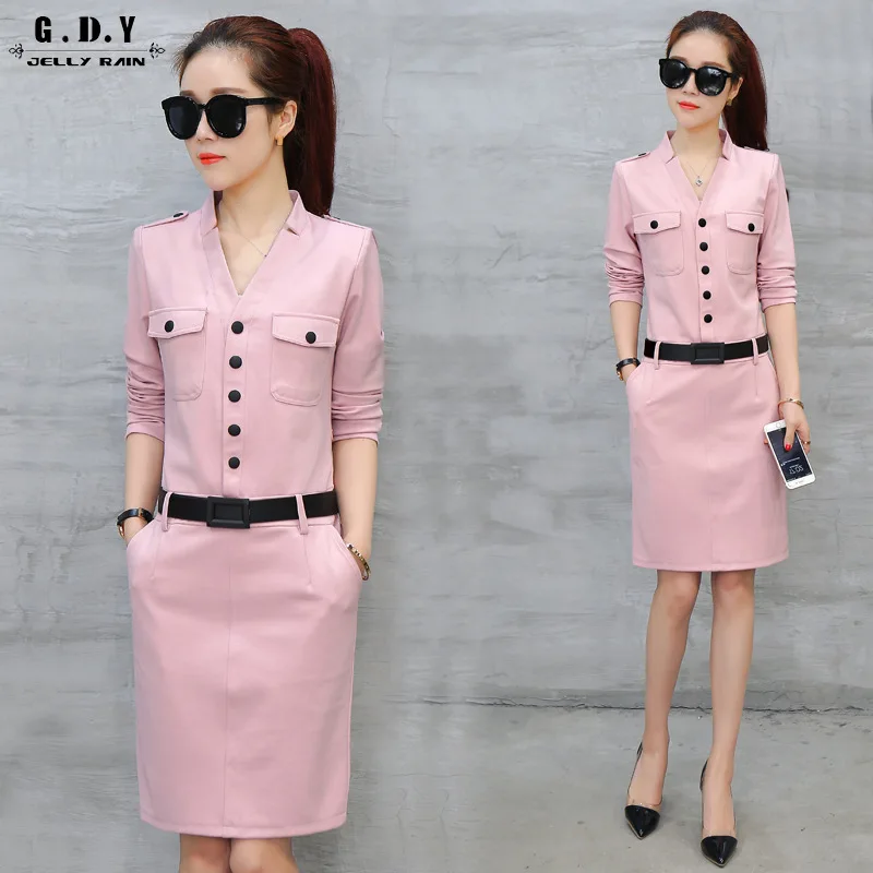 

2019 Summer New Style Korean-style Long Sleeve Fashion Slim Fit Mid-length Spring And Autumn Sheath Full Body Dress WOMEN'S Suit