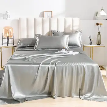 

Summer Bed sheet Luxury Satin Silk Bed sheets 18 colors Silky Queen King sananas de came Satin bed sheets for Double bed