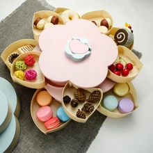 Однослойная/двухслойная вращающаяся коробка для хранения цветочный дизайн пластиковая коробка для конфет для закусок корзина для фруктов Свадебные украшения Органайзер