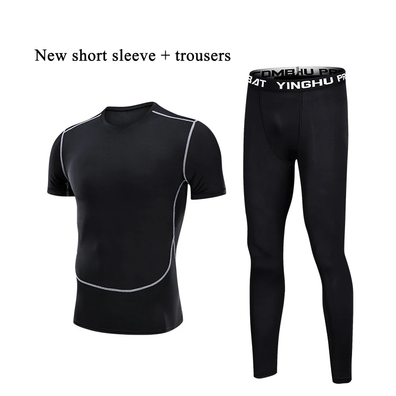 07-Short sleeve suit Для мужчин спортивная дышащая быстро сухие спортивные костюмы Компрессионные спортивные Фитнес тренировки одежда Спортивная тренировка бега трусцой комплект для бега мужские - Цвет: 07-Short sleeve suit