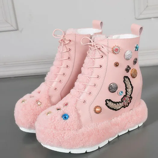 Pink 10cm Ботинки на высоком каблуке с шипами и заклепками; ботинки на платформе, увеличивающие рост; женские ботильоны; коллекция года; Роскошная Серебристая обувь на платформе с круглым носком - Цвет: Pink 10cm