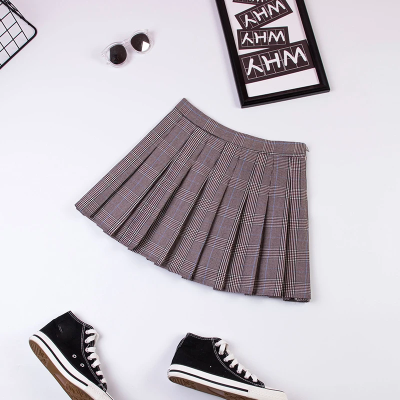 light gray Женская юбка в сложенном виде, летняя, новая, Корейская, академическая, стильная, высокая талия, для похудения, бюст, молния, свежая, милая, красивая, юбка, натуральная, Повседневная - Цвет: light gray