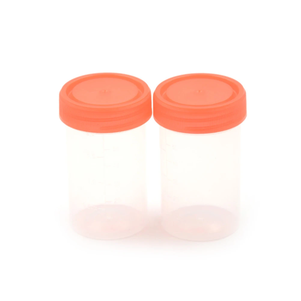 10pcs 60ml/40ml Urine Container Specimen Cup Sample Bottle Molded Graduation Ml And Oz PP EO Sterile Red Blue Cap Pack