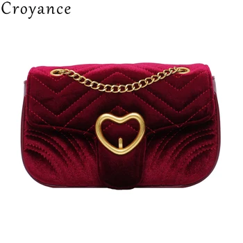 

Croyance New 2020 Fashion Women Clutch Handbags Velvet Chain Shoulder Messenger Bag Velour Evening Party Small Metal Heart Bags