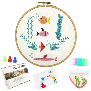 

Fish Animal Simple Embroidery Cross Stitch Kits Sets Supplies Plant Embroidery Stamped Pattern for Beginner Needlework Decor