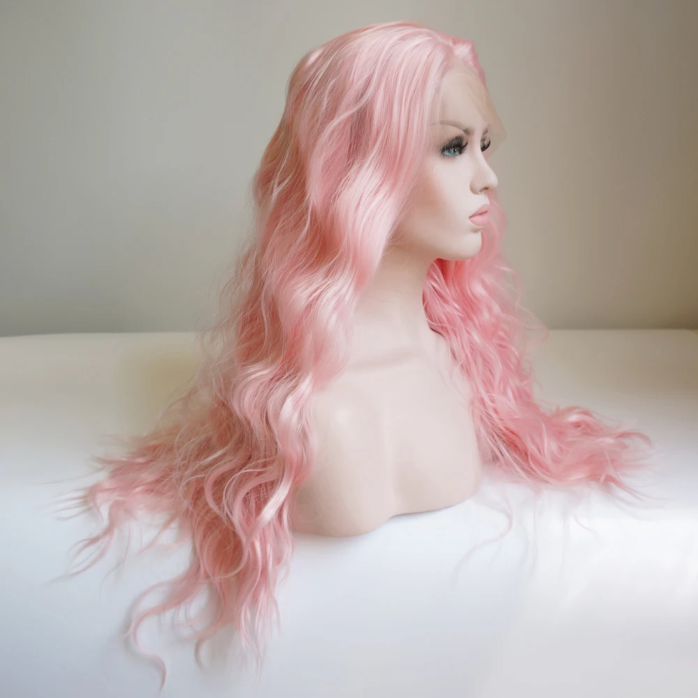 CosplaySalon 24 дюйма розовый/светло-блонд/белый/черный длинные кудрявые Женские синтетические волосы термостойкие кружева передний парик+ шапка