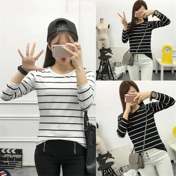 

T Shirt Women 2020 Four Seasons New Top Shirts Long Sleeve T Shirt Striped Female T-Shirt Women's Tops Tee Shirt Fashion Femme