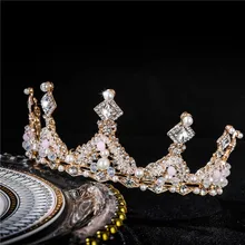 Детский головной убор с короной принцессы для девочек, корона с кристаллами, резинки для волос золотого цвета, европейский стиль, свадебные аксессуары для детей на день рождения для волос