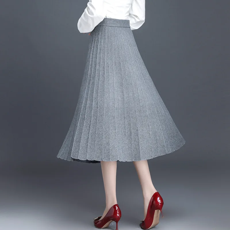 Faldas mujer moda новая длинная юбка женская осенняя и зимняя юбка с надписью Женская трикотажная шерстяная плиссированная юбка Толстая Jupe femme