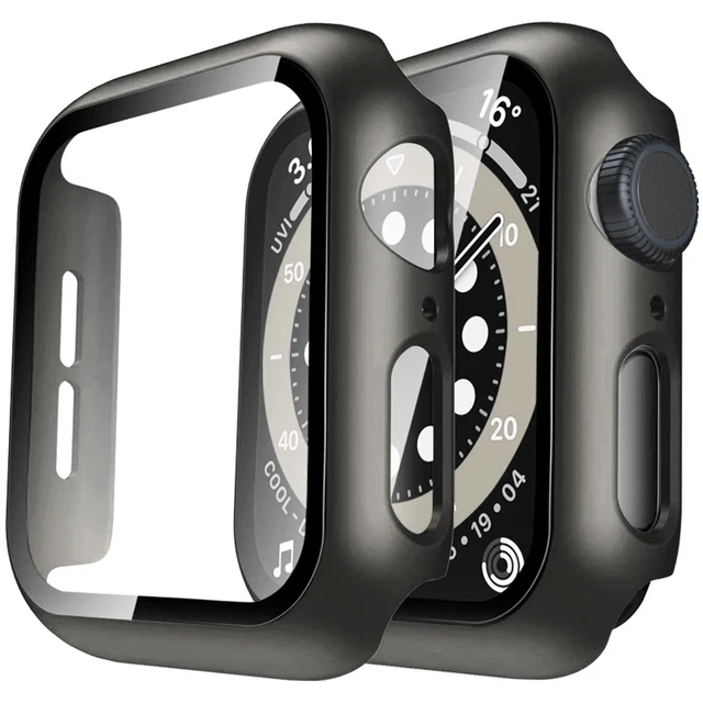 Watch Cover+Tempered Glass for Apple Watch Case 45mm 41mm 44mm 40mm 42mm 38mm,Bumper+Screen Protector for Iwatch 7 SE 6 5 4 3 2 Space Gray