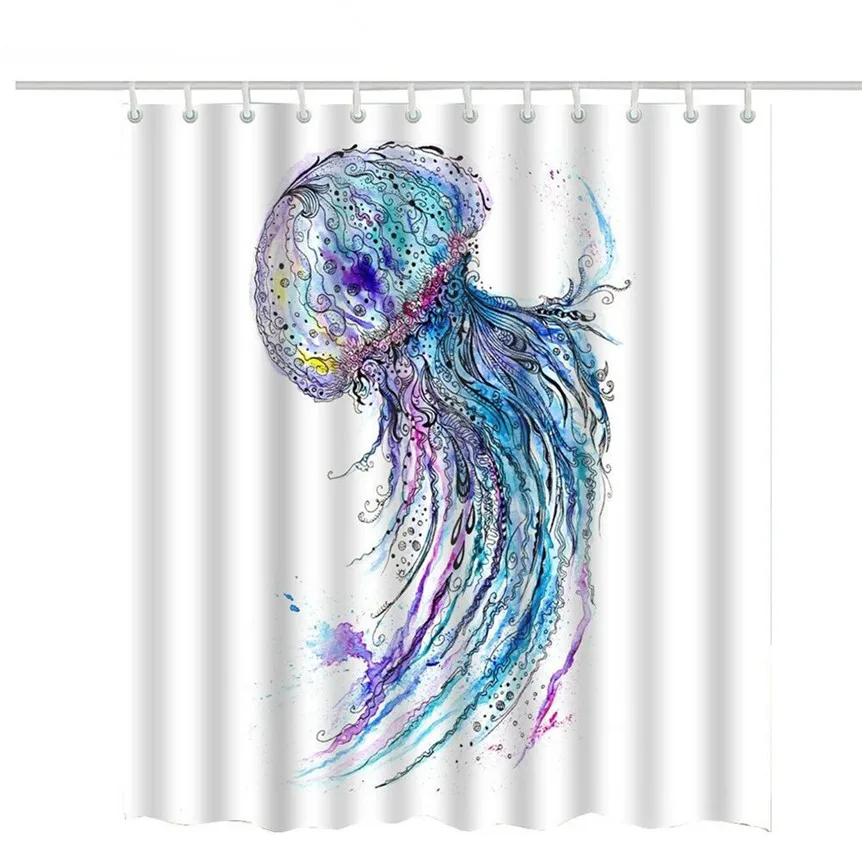 

3D Jellyfish Printing Shower Curtains for Bathroom Waterproof Polyester Fabric Shower Bath Curtain With 12pcs Hooks 0724#