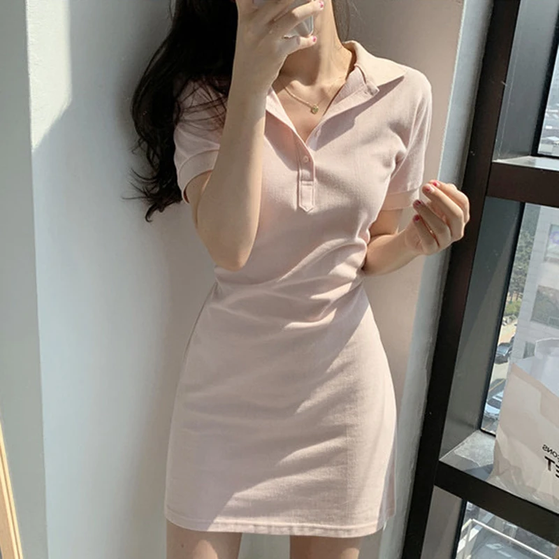 Neploe Dress Women Solid Turn Down Collar Short Sleeve Ladies Vestidos Summer 2020 New Elegant Slim Waist Bodycon Dresses 1A1421