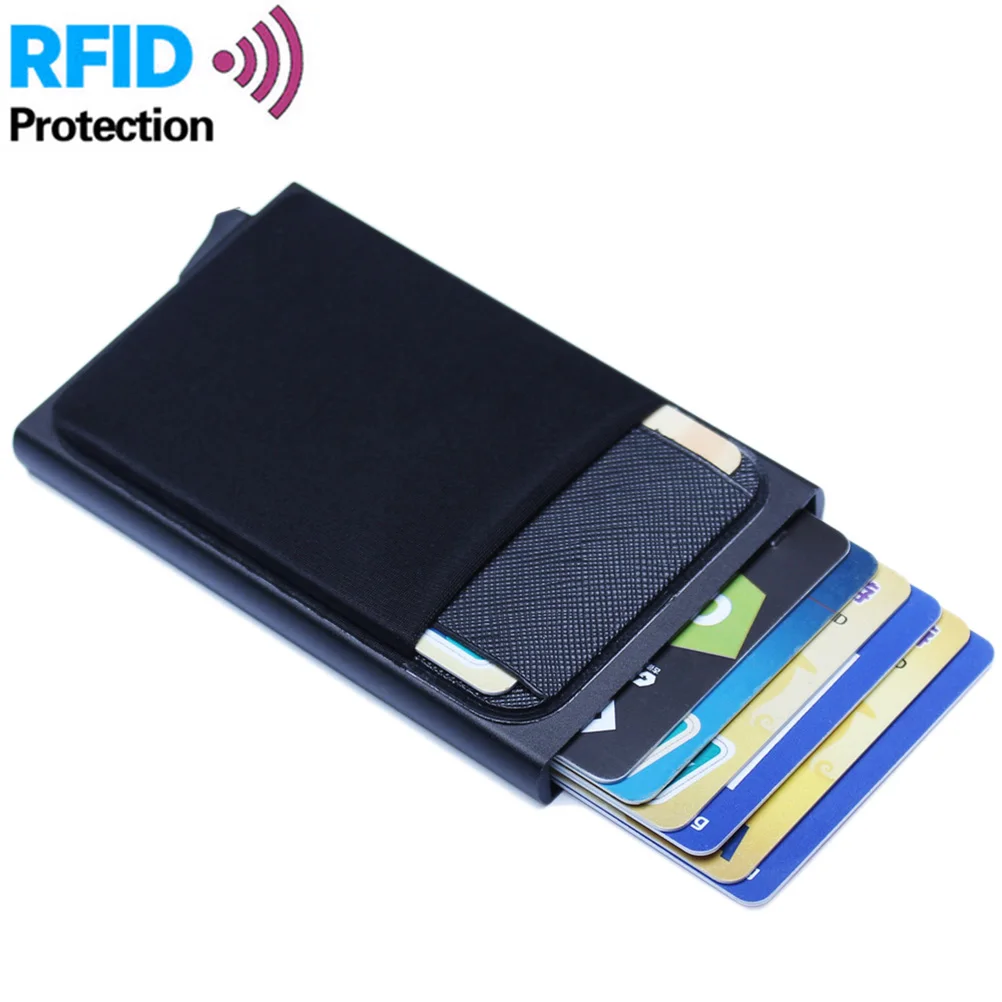 A Алюминиевый кошелек с задним карманом RFID Блокировка мини тонкий кошелек автоматический всплывающий кредитный держатель для карт мужской деловой Кошелек для монет - Цвет: A