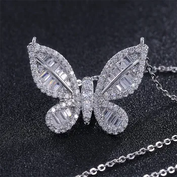 

VAGZEB 2020 New Trendy Silver Color AAA CZ Stone Butterfly Pendant Necklaces for Women Silver Color Jewelry