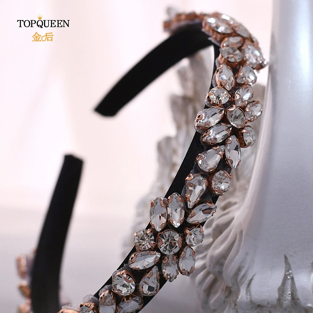 TOPQUEEN, S437-FG, свадебные стразы, аксессуары для волос, свадебная тиара, головные уборы, розовое золото, стразы, повязка на голову, барокко, повязка на голову