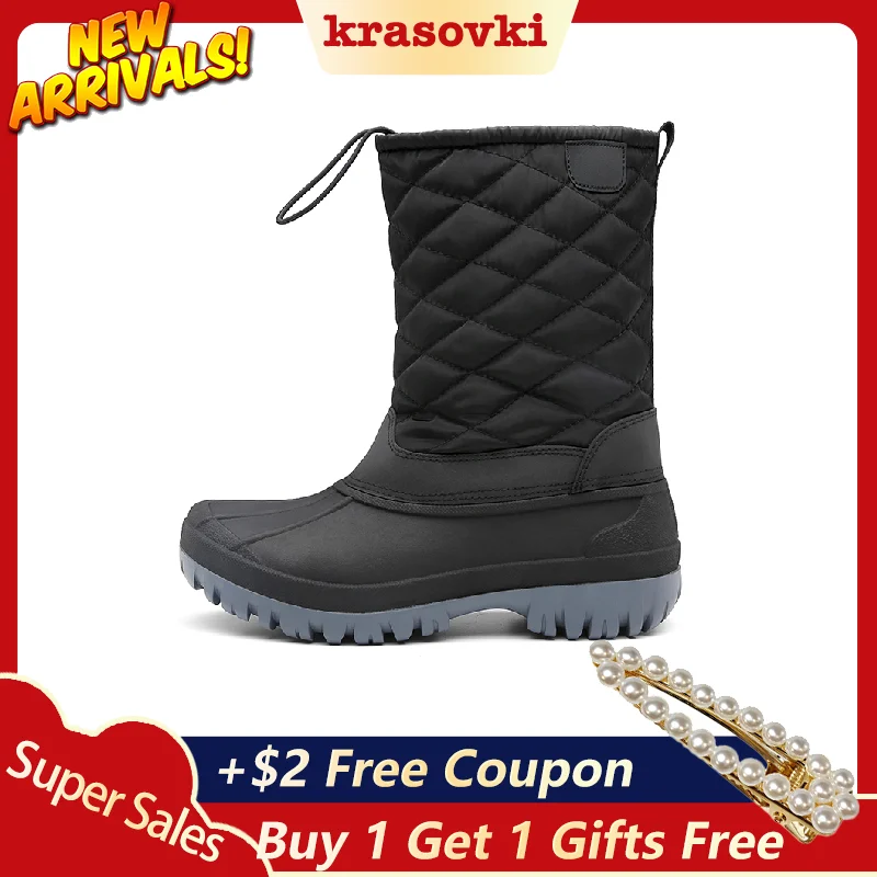 

Krasovki Snow Boots Fashion Winter Women Flat Bottom Dropshipping Flock Plush Warm Solid Round Toe Low Heel Leisure Women Boots