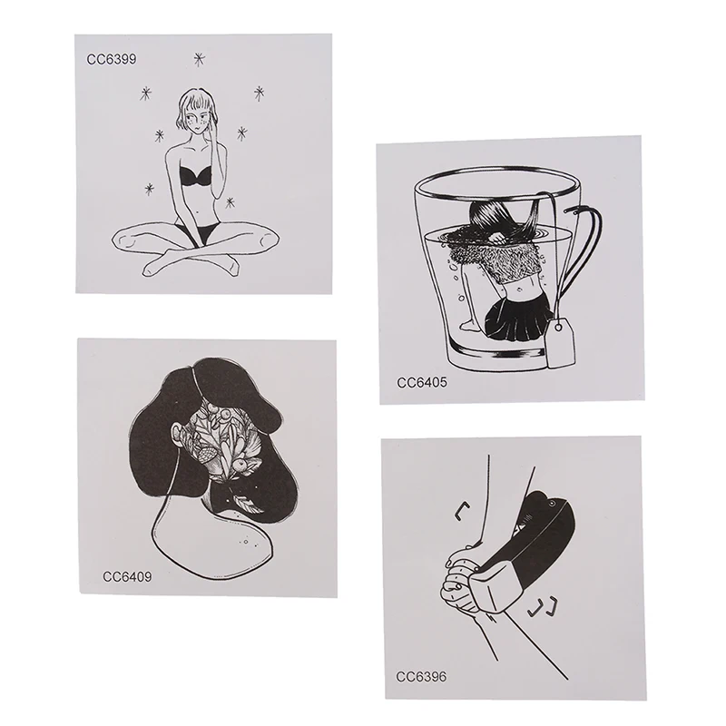 NEW 5 Sheets Vintage Women Black White Little Temporary Tattoo Sticker Body Art Random Style
