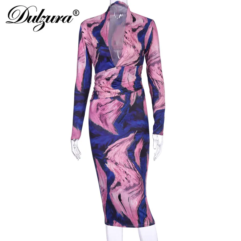 Платье миди женское с глубоким v образным вырезом и принтом|Платья| |