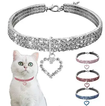 

1 Piece Colorful Pet Products Rhinestone Love Heart Pet Collars Crystal Collars Cats And Dogs Accessories Pet Supplies