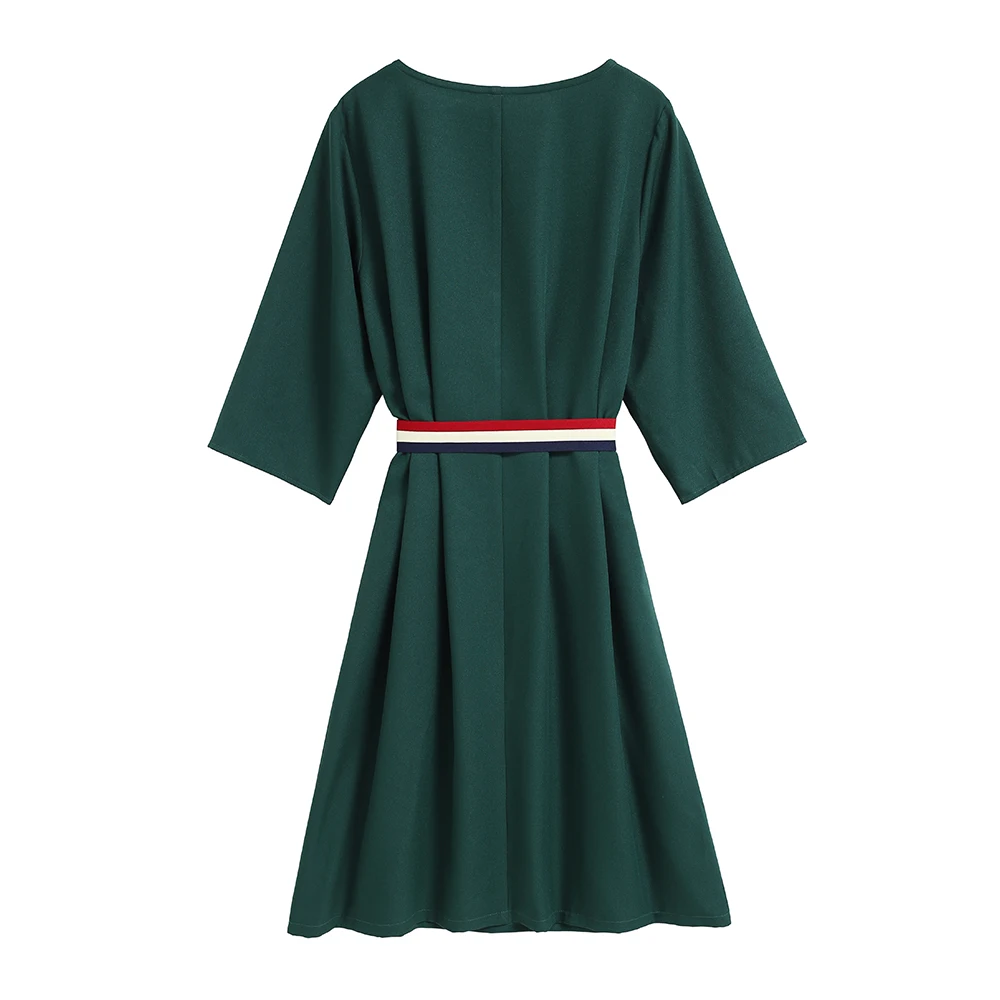 Tanie Amtivaya Plus rozmiar Alarge damskie sukienki lato 2019 dla kobiet w ciąży zielona szyfonowa Midi sukienka w stylu Vintage z długim rękawem odzież na przyjęcia