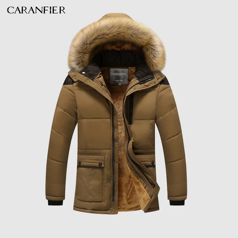 dark khaki CARANFIER новые зимние куртки куртка-парка Для мужчин зимняя теплая верхняя одежда брендовая облегающая одежда Для мужчин s пальто Повседневное ветровка стеганые куртки Для мужчин - Цвет: dark khaki